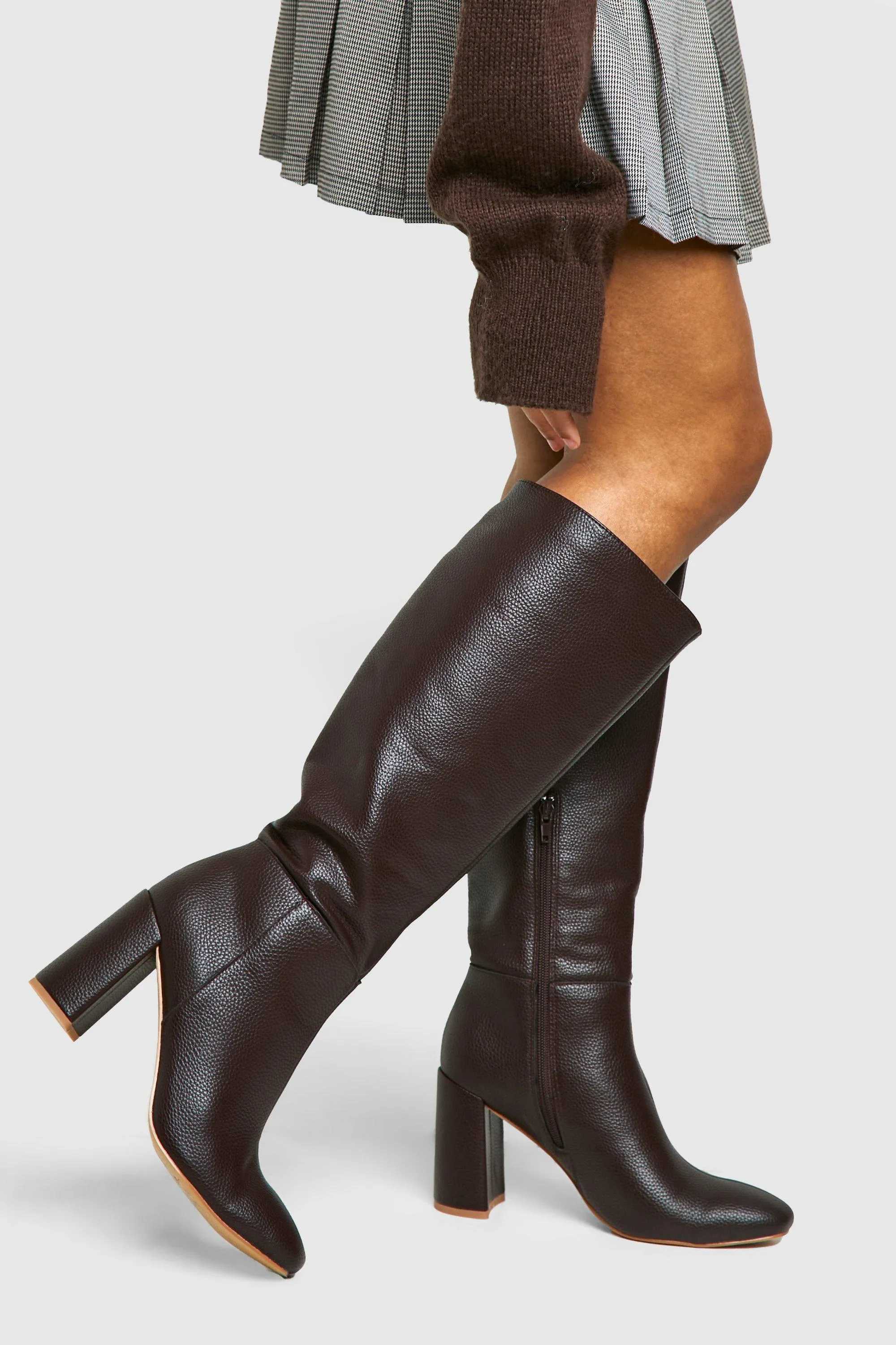 Textured Heeled Knee High Boot