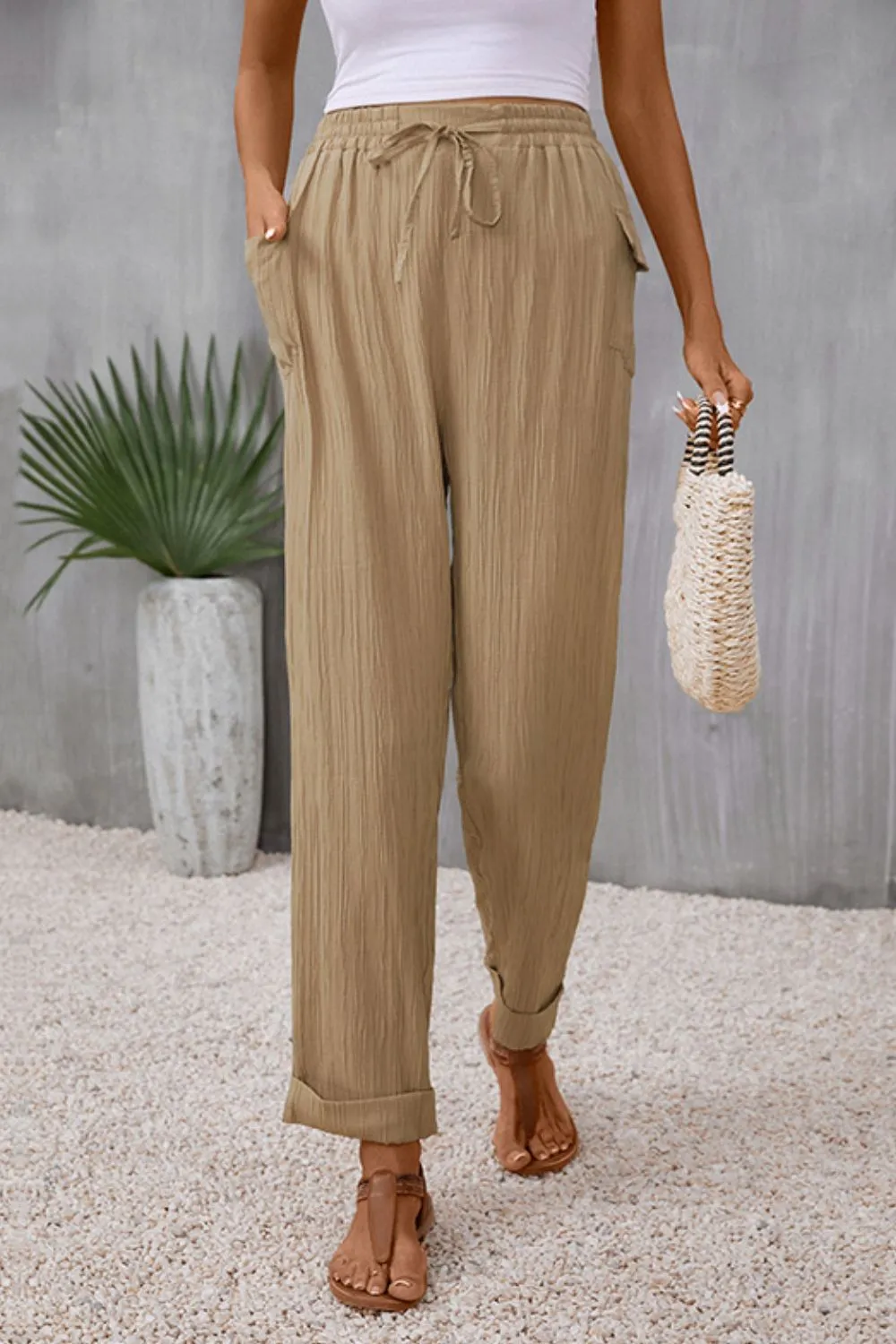 Tie Waist Pants with Pockets