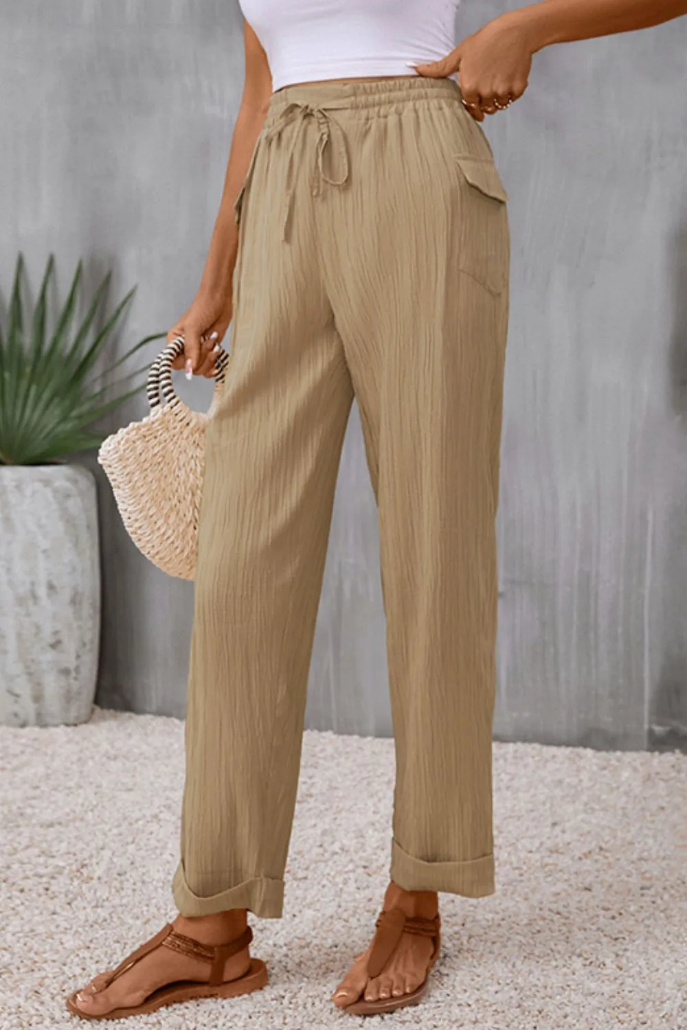 Tie Waist Pants with Pockets