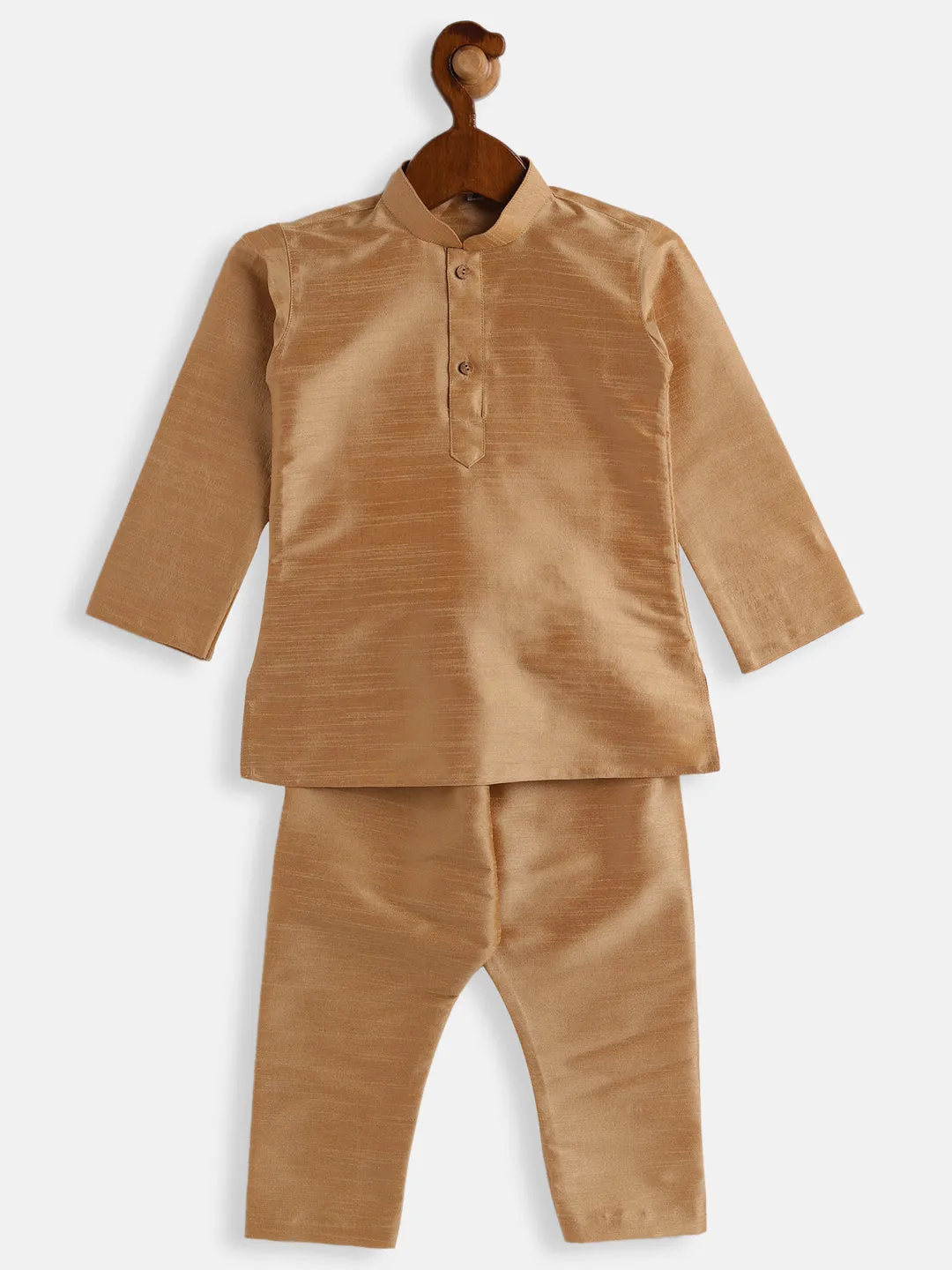 VASTRAMAY SISHU Boys Rose Gold Silk Blend Jacket, Kurta and Pyjama Set