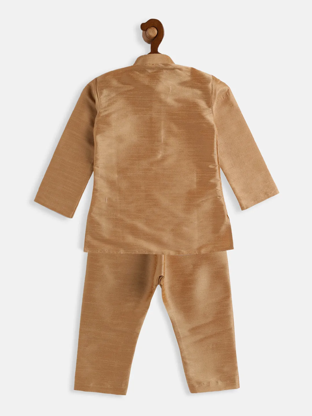 VASTRAMAY SISHU Boys Rose Gold Silk Blend Jacket, Kurta and Pyjama Set