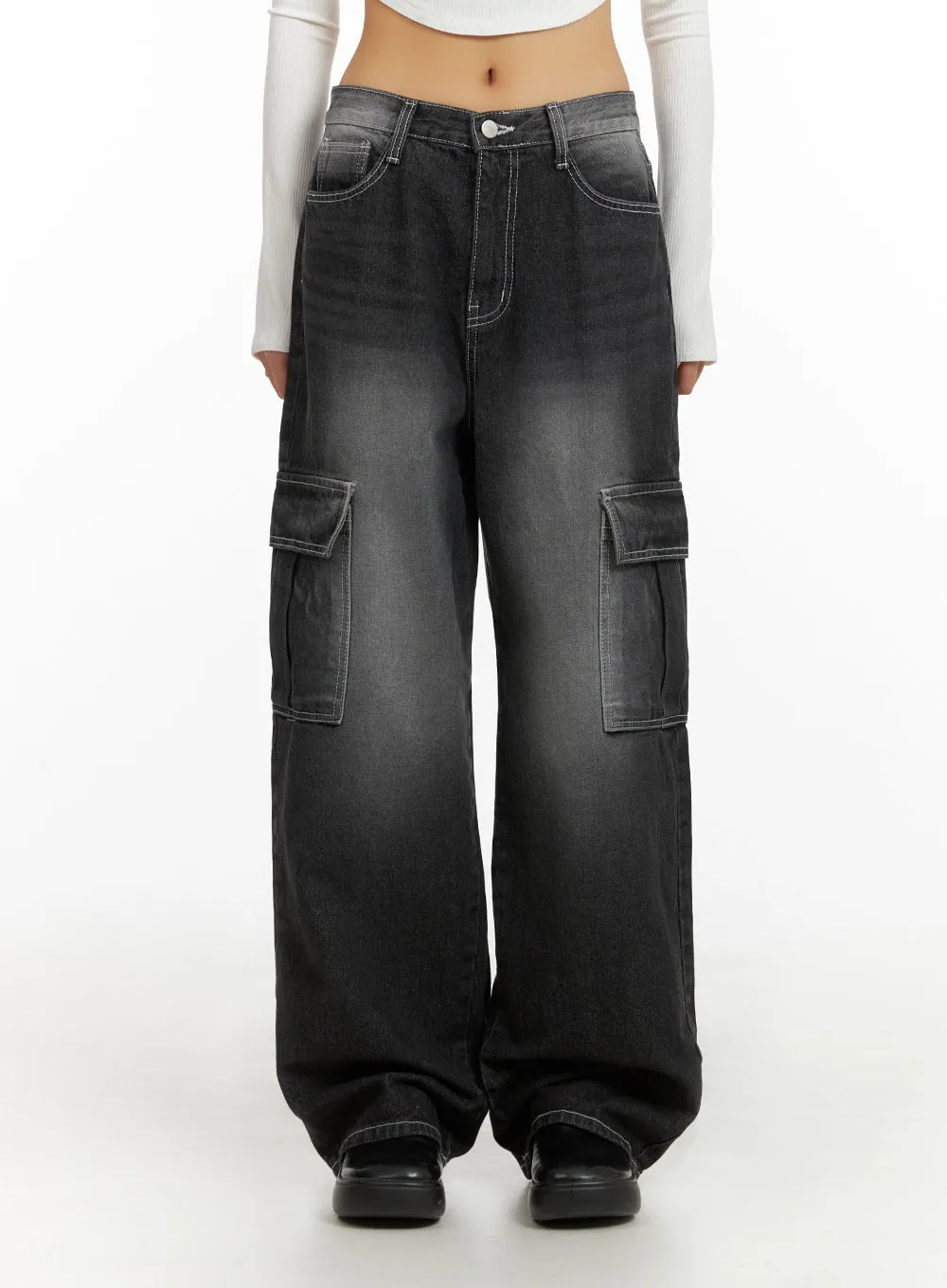 Washed Cargo Baggy Pants, IA417