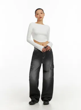 Washed Cargo Baggy Pants, IA417