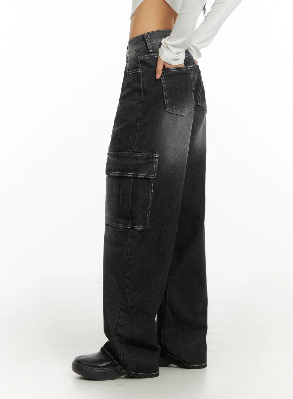 Washed Cargo Baggy Pants, IA417