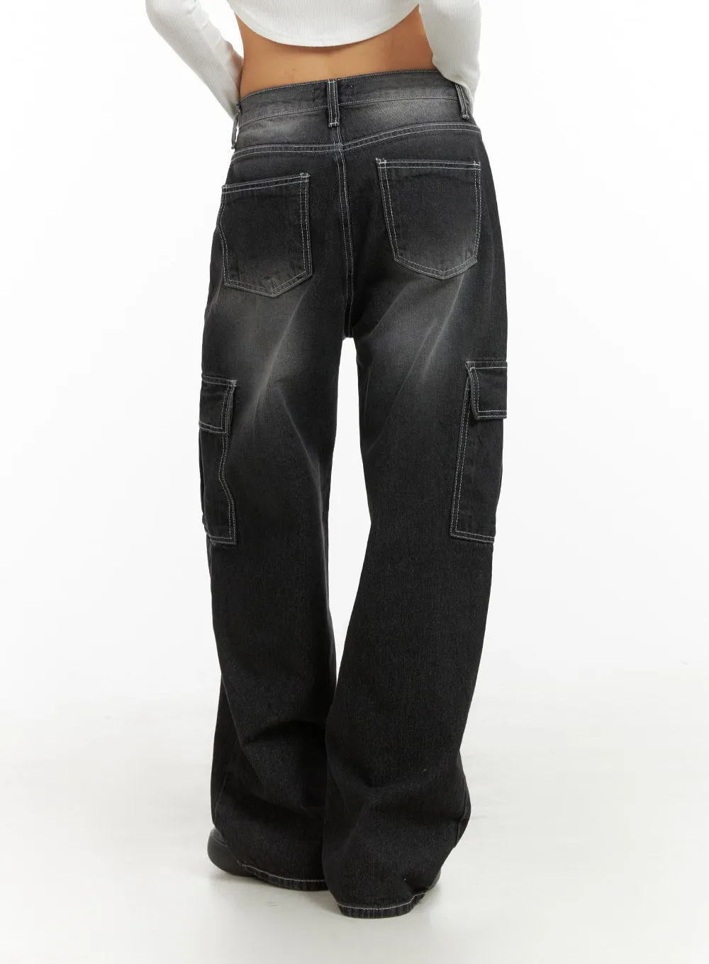 Washed Cargo Baggy Pants, IA417