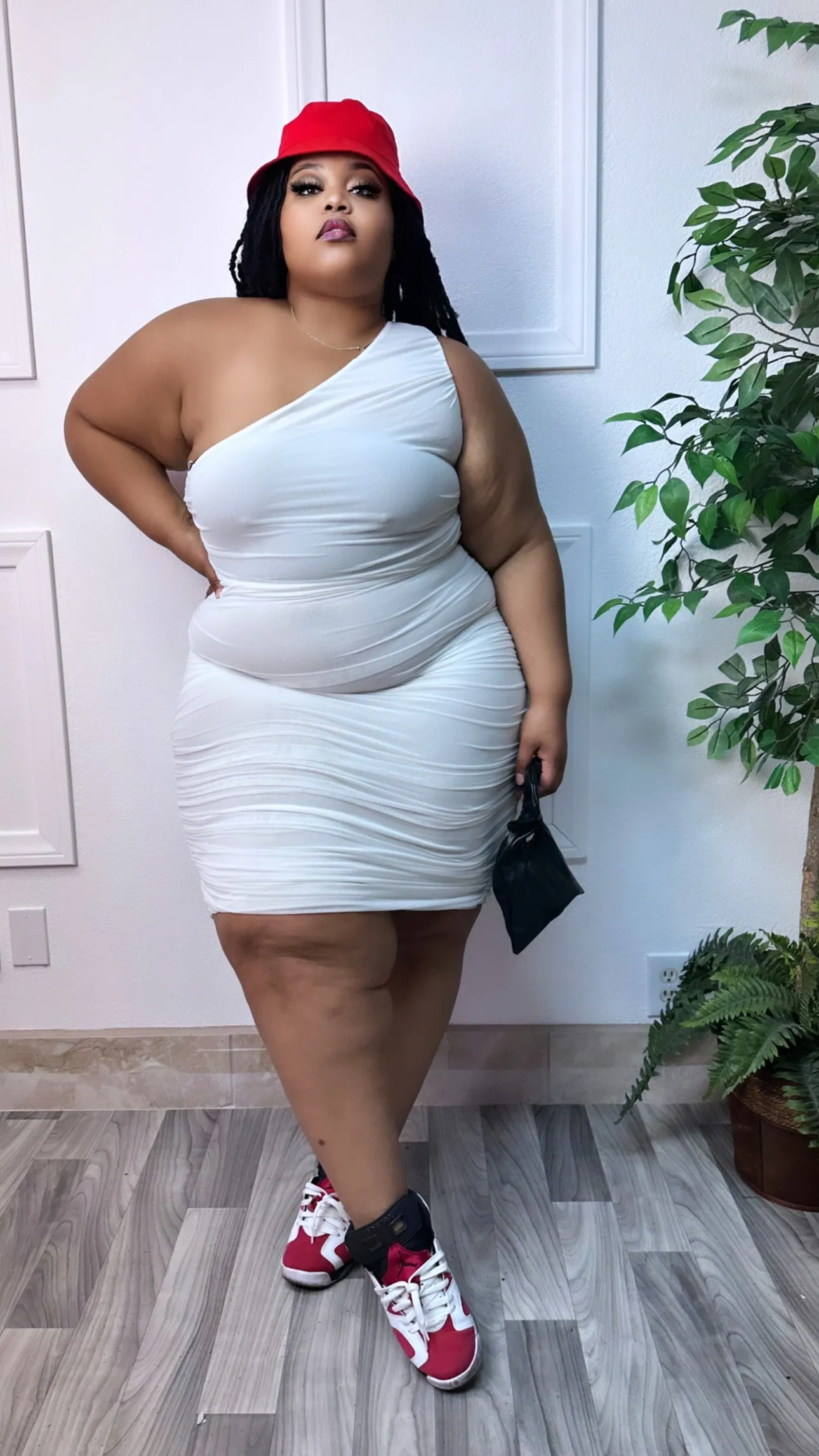 White plus size one shoulder dress