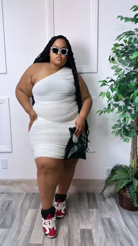 White plus size one shoulder dress