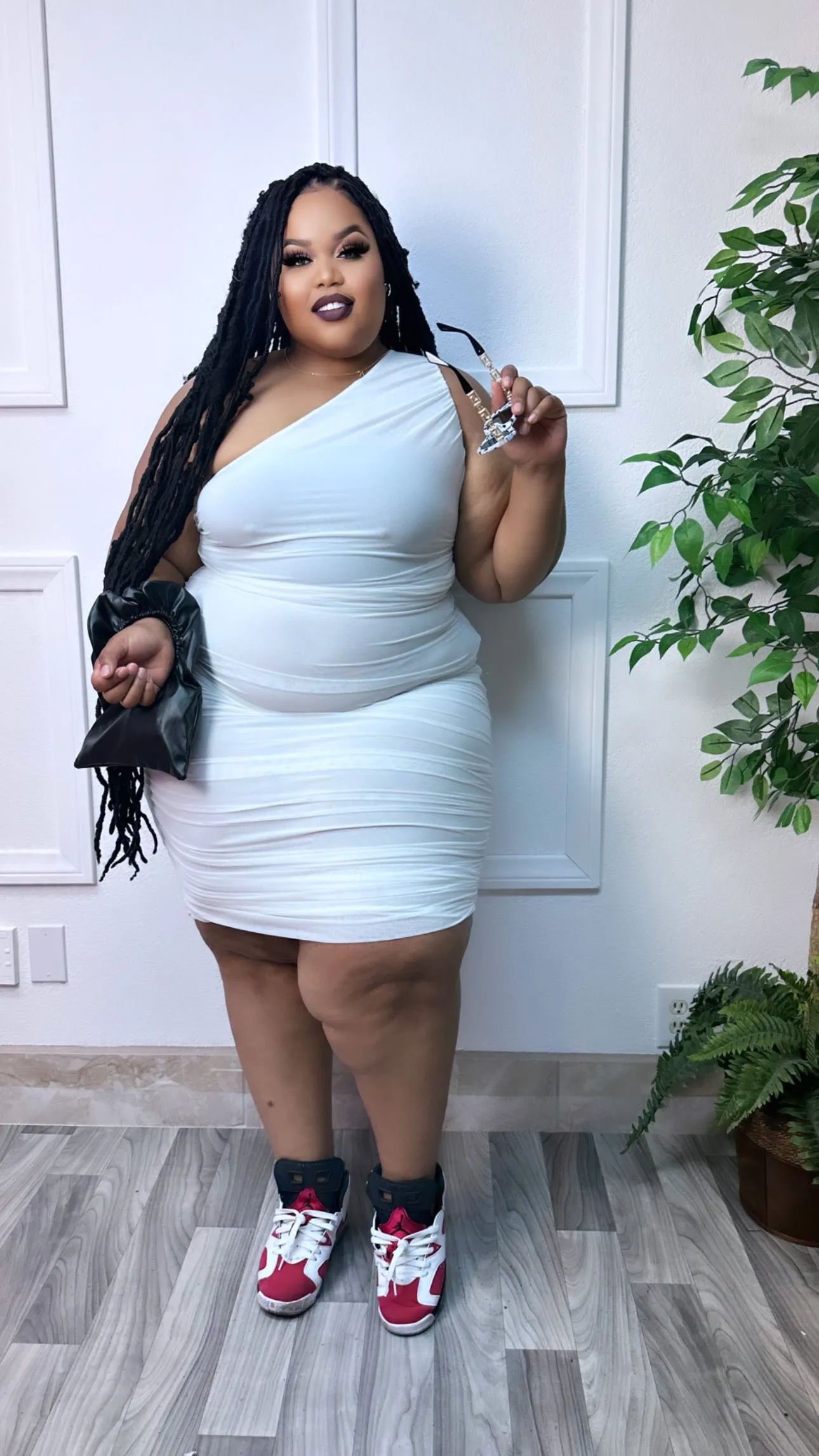 White plus size one shoulder dress