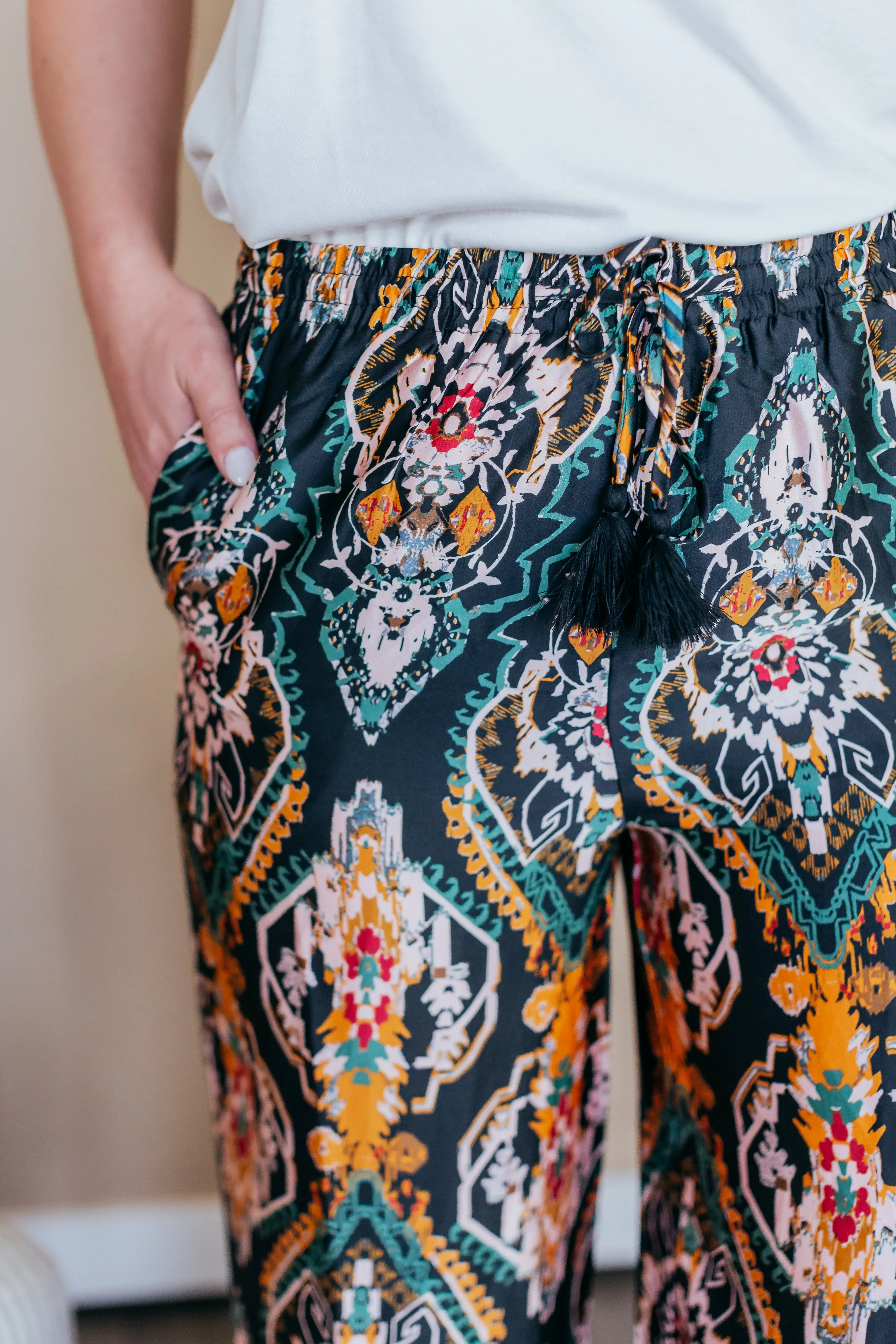 Wide Leg Border Print Pants