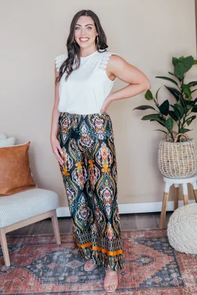 Wide Leg Border Print Pants