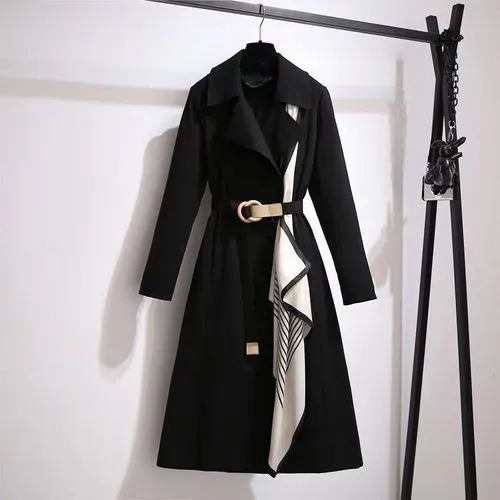 Women's British Style Solid Color Pocket Belt Single Breasted Coat Trench Coat