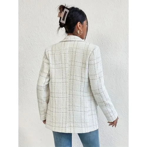 Women's Elegant Streetwear Lattice Button Placket Blazer Blazer