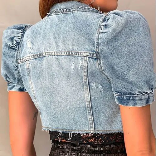 Women's Punk Streetwear Printing Single Breasted Coat Denim Jacket