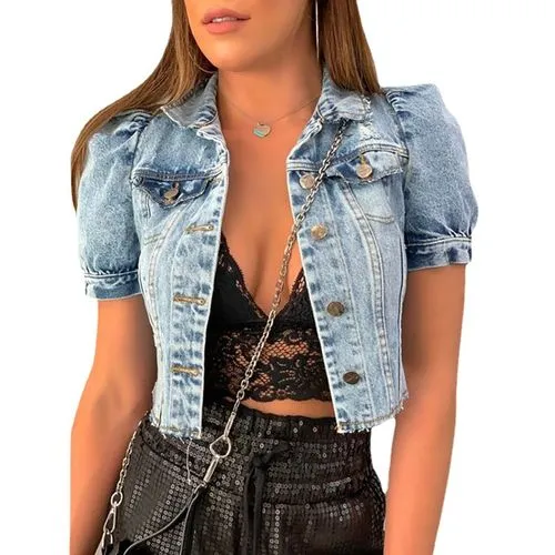 Women's Punk Streetwear Printing Single Breasted Coat Denim Jacket