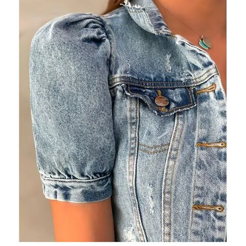 Women's Punk Streetwear Printing Single Breasted Coat Denim Jacket