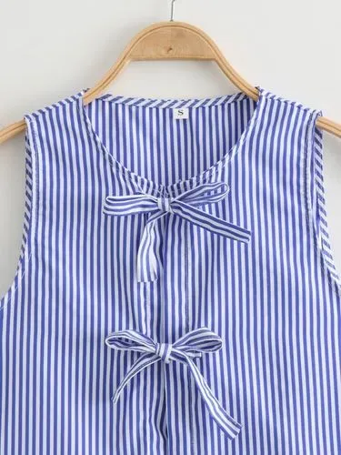 Women's Vest Tank Tops Button Streetwear Stripe Bow Knot