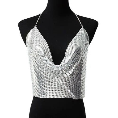 Women'S Wrap Crop Top Tank Tops Sequins Sexy Solid Color