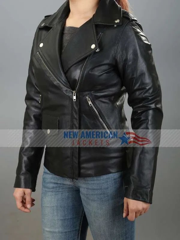 Womens Black Moto Leather Jacket - New American Jackets