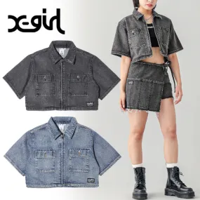 X-girl - Casual Style Denim Street Style Plain Cotton Short Sleeves - Shop Now